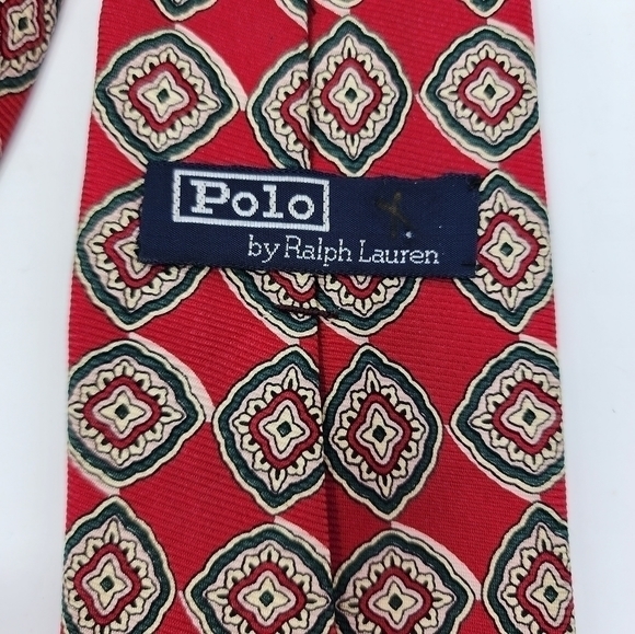 Polo by‎ Ralph Lauren Men's 100% Silk Made In USA Red Pattern Tie - Picture 3 of 12